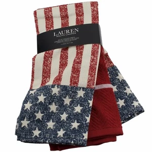 Paquete de 3 toallas de cocina Ralph Lauren bandera de EE. UU. rojo blanco azul 17" x 28" - Imagen 1 de 1