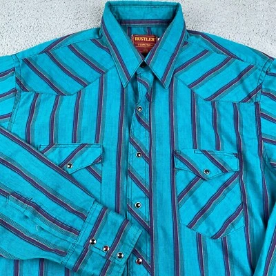 Camisa de Colección Rustler Para Hombres 17 34/35 Perla A Presión X Colas Largas Vaquero Occidental Rayas Foto 1 de 4