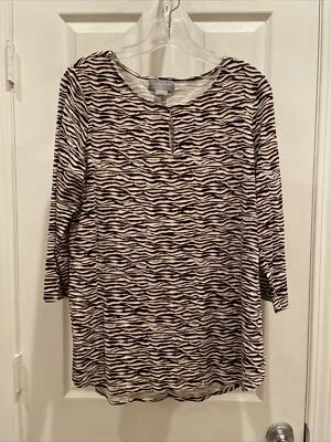 Top Liz Claiborne Studio Mujer Bonito Rosa Negro Estampado Animal Blusa Talla S Foto 1 de 3