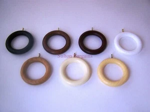 Solid Wooden Curtain Rings - 9 Colours, 4 Sizes - real wood curtain pole rings - Picture 1 of 12