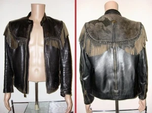 VINTAGE HARLEY DAVIDSON WILLIE G FRINGED LEATHER BIKER MOTORCYCLE JACKET 38 MEN - Picture 1 of 11