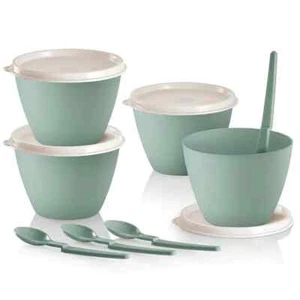 NEW tupperware Refrigerator bowl with hang on spoons early roots green  FReeShip - Picture 1 of 1