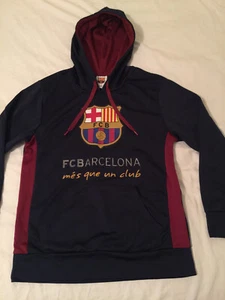 FC Barcelona Logo Soccer Hoodie With Front Kangaroo Pocket M Navy Blue and Red - Picture 1 of 6