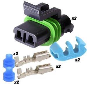2X Delphi Metri-Pack FEMALE 2-Pin 280 Series Connector w/Terminals 12, 10 GA - Picture 1 of 4