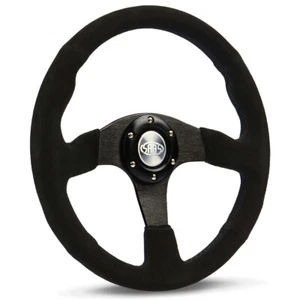 Black Suede Sports Steering Wheel 350MM Black Flat Spokes Race ADR SAAS - Picture 1 of 7