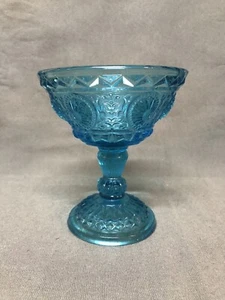 Vintage Diamond Point Ocean Blue Indiana Glass Candy Compote Pedestal Dish 6” - Picture 1 of 6