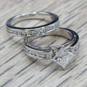 NATURAL GIA 1.35 CT G VS1 CERTIFIED DIAMOND ENGAGEMENT RING 18k WG WEDDING BAND! - Picture 1 of 24