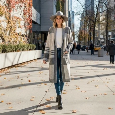 JOSEPH A Long Open Cardigan Sweater - Light/Dark Gray - Size M - NWT - Image 1 of 4