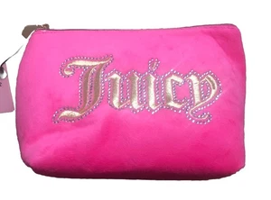 Juicy Couture Hot Pink Velour Kosmetiktasche, NEU bestickt und Strass Logo - Bild 1 von 6
