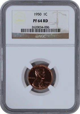 1950 Lincoln Cent PROOF ~~ Beautiful Mirror Finish on Both Sides ~~ NGC PF 64 RD - Image 1 of 4