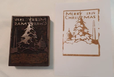 Bloco de impressão de Natal vintage 1934 tipografia? Washington DC - Imagem 1 de 3