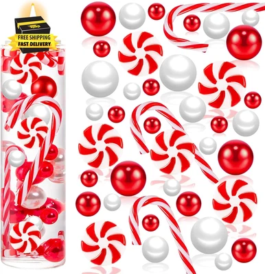 120Pcs Christmas Vase Filler, White and Red Candy Cane Decor, Christmas Floating - Image 1 of 4