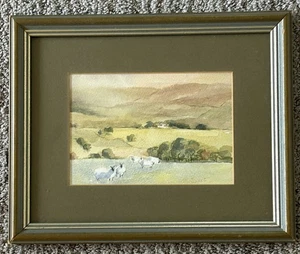 Vintage signiertes UK Land Schafe bukolische Landschaft Aquarell Gemälde "süß" - Bild 1 von 7