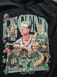 Larry Bird Black Collage Men T-Shirt Short Sleeve Size Large Gildan - Picture 1 of 3