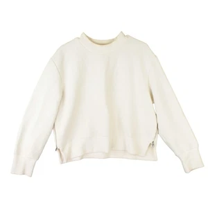 Varley Manning Ribbed Sweatshirt Women Size M White Side Zip Oversized Tunic - Picture 1 of 13