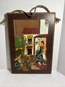 California Redwood Carved Painted Mexican Wall Art 1930s Mission Dancer Vibrant - Picture 1 of 12