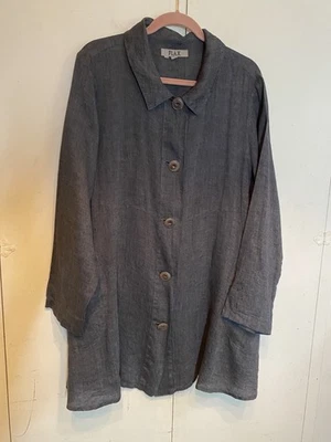 Chaqueta Camisa Lino Mediana 100% Lino Botón Mujer Gris Hasta la Rodilla De Gran Tamaño Foto 1 de 4