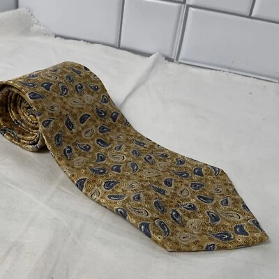 "Corbata Barrington amarillo y azul cachemir 100 % seda hecha en EE. UU. 57""x 4"" usada en excelente estado" Foto 1 de 4