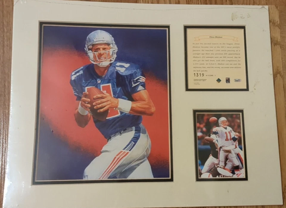Drew Bledsoe 1995 litografía impresión artística foto 1319/12500 New England Patriots Foto 1 de 1