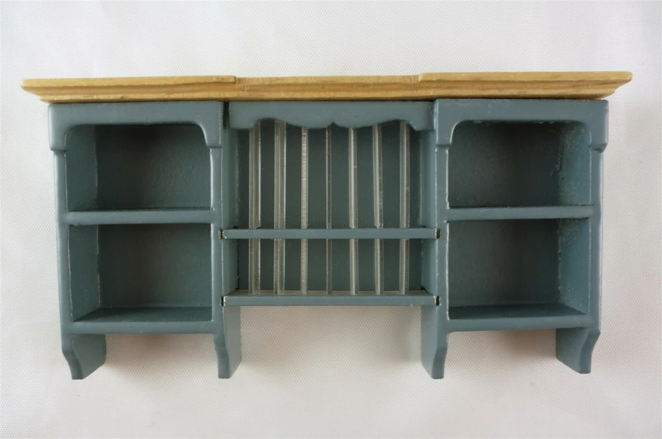  Estante de platos miniatura azul gris para casa de muñecas, T2623 Foto 1 de 1