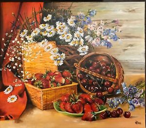 Still life "Berries and Flowers" Beautiful oil painting from Kyiv / Ukraine