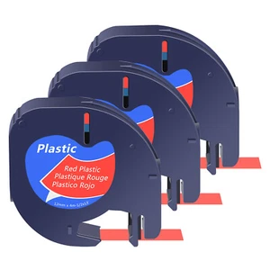 3PK Black on Red Plastic Label Tape 1/2'' Fit for DYMO Letra Tag LT 91333 LT100T - Picture 1 of 11