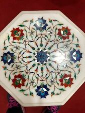 12" White octagonal Marble Top Coffee side Table Rare Malachite Inlay Home Decor