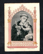 Santino antique silk fabric of San Antonio de Padua image pious holy card