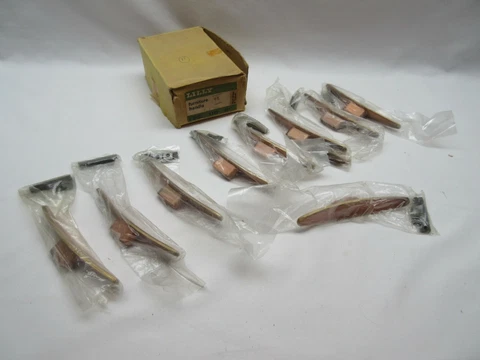 9 vintage retro Lilly 8340 brass & copper furniture door drawer handle knobs NOS Cover