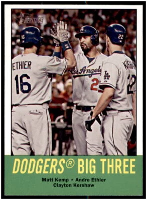 2012 Topps Heritage #412 Dodgers Big Three (Matt Kemp / Ethier / Kershaw) - Image 1 of 2