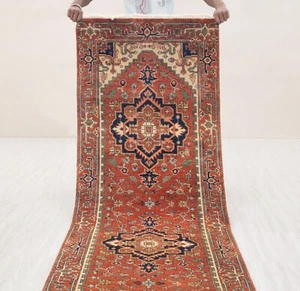 2.6x10 Ft Runner Rug Red Serapi Reproduction Hand Knotted Soft Wool Hallway Rug - Picture 1 of 14