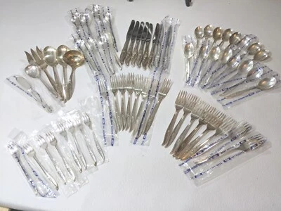 1847 Rogers Bros Magic Rose Pattern Silver Plate Flatware 8 Place Setting NOTE - Image 1 of 4