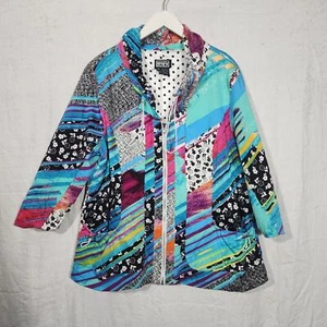 Hermosa chaqueta de algodón manga 3/4 cremallera frontal BEREK talla XL colorida artística - Imagen 1 de 10
