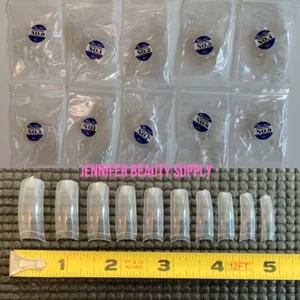 COFFIN FAKE FALSE NAILS TIPS LONG SQUARE FRENCH NATURAL TRANSPARENT 500-1000 PCS - Picture 1 of 12