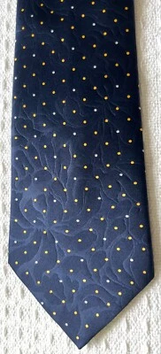 Corbata de cuello de diseñador LANVIN Paris 100 % seda hecha en Francia azul con puntos dorados y blancos Foto 1 de 4