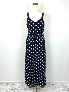 Mela London Womens Dress 8 Blue Polka Dot Elastic Waist Maxi Belt Formal Party - Picture 1 of 13