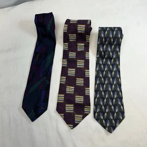 Vintage 80s Mens Silk Tie 3-Piece Bundle - Muted Abstract Color Palate - Classic - Picture 1 of 12