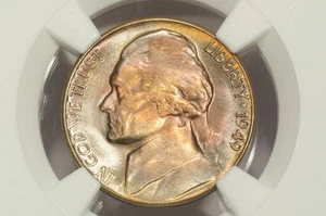 1949-D JEFFERSON NICKEL / COLORFUL TONING & NICE LUSTER BOTH SIDES / NGC MS65 - Picture 1 of 4