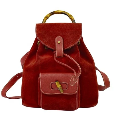 GUCCI Bamboo Suede Mini Backpack Red Gold - Image 1 of 4