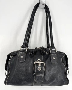 VTG 90s Roots Canada Black Leather Hobo Handbag Shoulder Bag Bowling Bag Purse - Picture 1 of 18