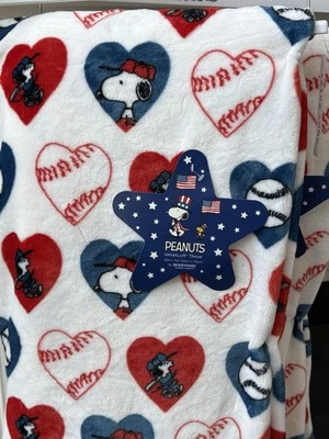 Peanuts Snoopy 4 de Julio Manta Patriótica Corazones Amor Béisbol 60” x 70” ¡Nuevo! Foto 1 de 4