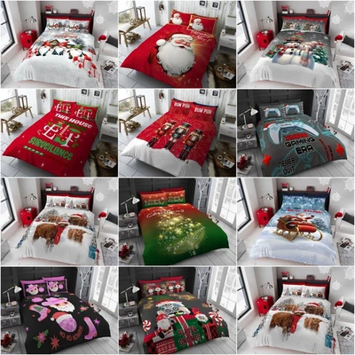 #BEDDING CHRISTMAS DUVET COVER SET Reversible Quilt XMAS Bedding Set All Sizes OR Throw