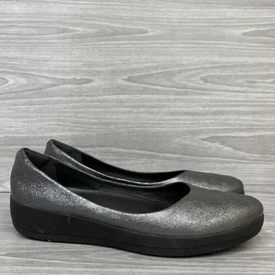 Fitflop SuperBallerina Glitzy Womens Size 8.5 Gray Flats Slip On Silver C10-236 - Image 1 of 4