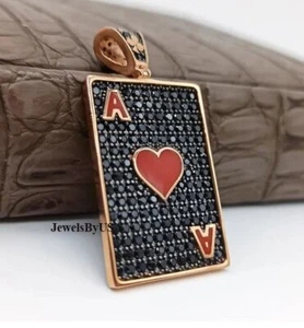 Tester Passing Black Moissanite Mens " RED ACE POKER CARD" Pendant 925 Silver - Picture 1 of 8