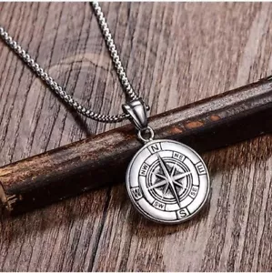 Herren Halskette Edelstahl 316 mit Compass Anhänger Silber Männer Halskette 60cm - Bild 1 von 4