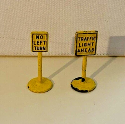 2 Vintage Tootsie Toy Street Road Signs Diecast Yellow - Image 1 of 2