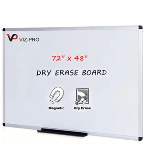 VIZ-PRO Magnetic Whiteboard 6' x 4' Dry Erase Board Silver Aluminium Frame - Picture 1 of 8