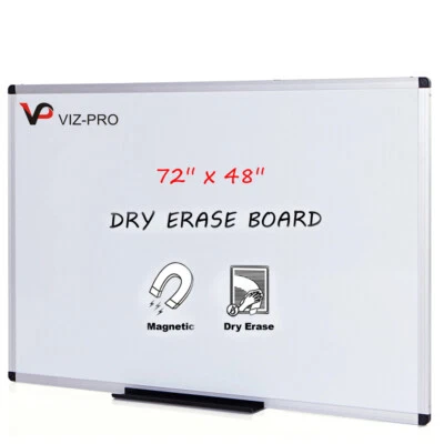 VIZ-PRO Magnetic Whiteboard 6' x 4' Dry Erase Board Silver Aluminium Frame