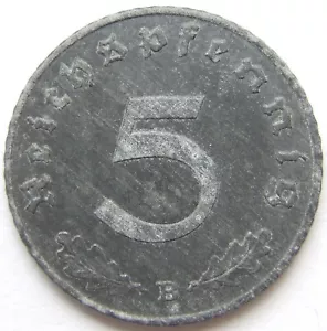 Pièce Allemande Du Troisième Reich 5 Reichspfennig 1943 B En Very Fine - Zdjęcie 1 z 2