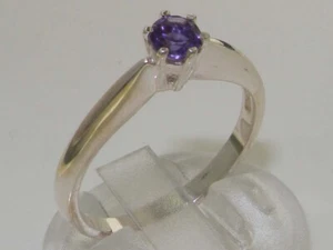 925 Sterling Silver Natural Amethyst Womens Solitaire Ring - Sizes 4 to 12 - Picture 1 of 4